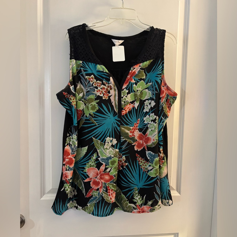 Coral Bay Floral Sleeveless Top in Black Sz XL